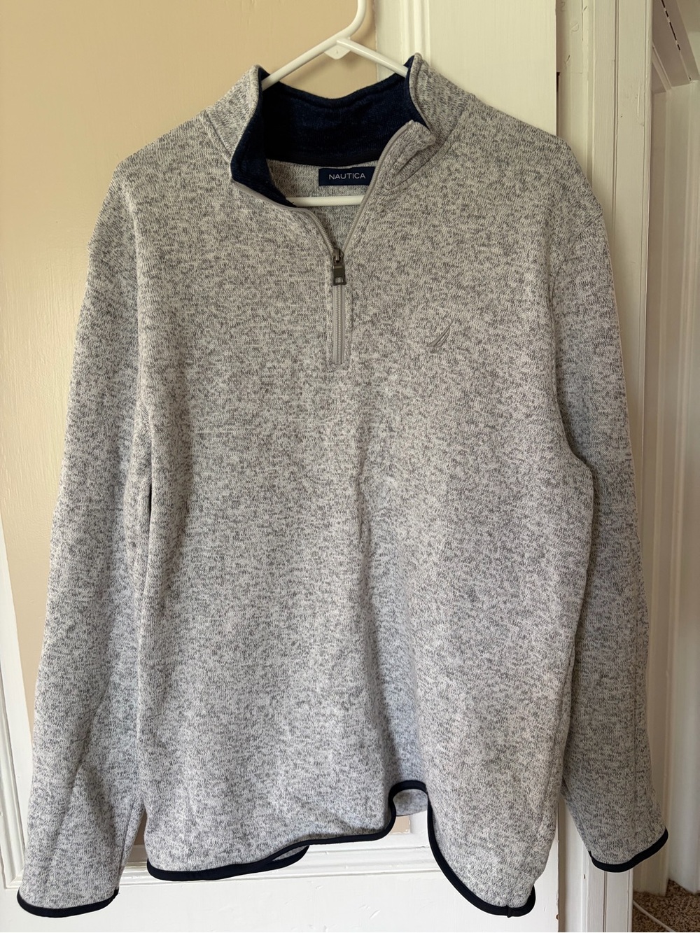 Nautica Men’s Heather Gray Half-Zip Pullover with Navy Trim
